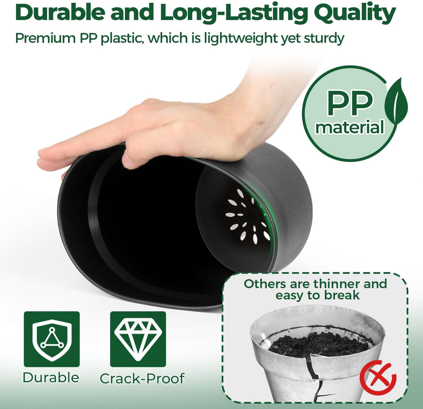 T4U 5 Inch Plant Pot 8-Pack, Plastic Pots with Drainage Hole and Saucer, Decorative Flower Pots Bulk for African Violet, Snake Plant, Succulent and All House Plants Indoor (8pcs 5" Pots, Black)