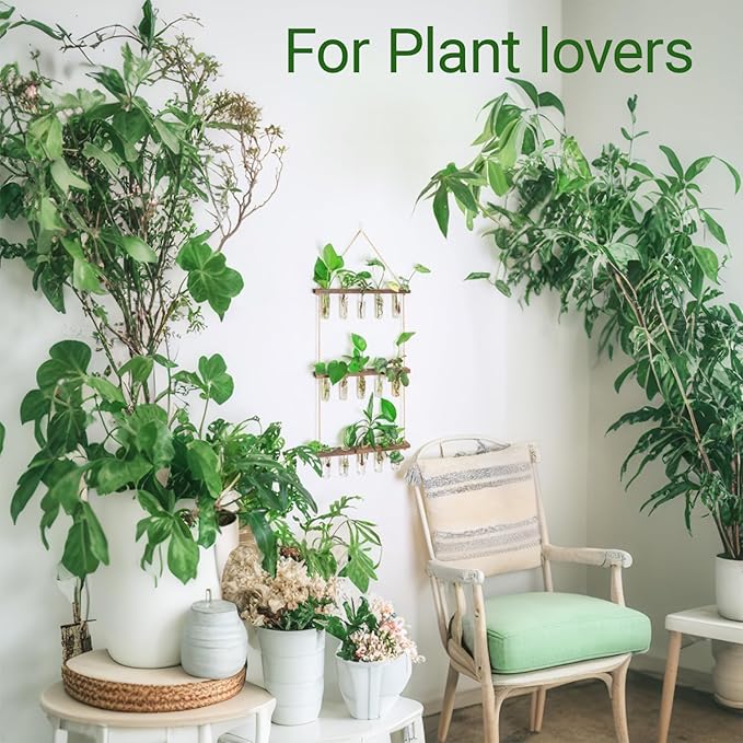 Propagation Station, Plants Terrarium, Plants Lover Gifts for Women,Plant Cutting Holder Home décor,Gifts for Women,House Warming New Home-15 Tubes-Brown