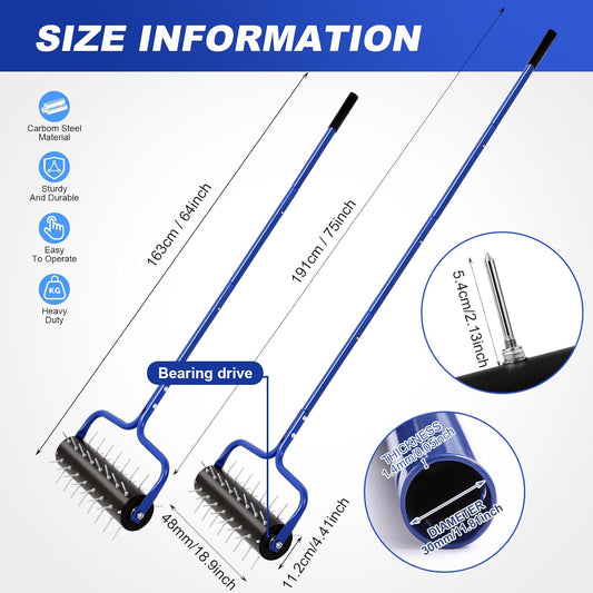 Lawn Aerator, 21" Push Coring Aerator,Preasembled Spike Gardening Aerator Tool,Lawn Plug Soil Aerator,Aerator Lawn Tool,75" Adjustable Handle with Quick Clip,Heavy Duty Aerator.