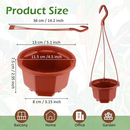 Roshtia 24 Pcs Hanging Plastic Planter Pot with Hook Flower Pots Baskets Hanging Nursery Planter Holder for Outdoor Indoor Plant Garden(Brown,5 Inch)