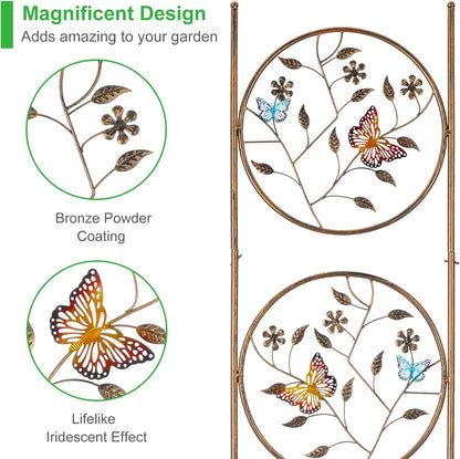 Set of 2 Butterfly Metal Garden Trellis for Climbing Plants, Decorative Vegetables Flowers Vine Trellis for Outdoor Patio 55'' H x 12.4'' W