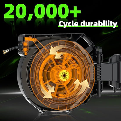 Retractable Garden Hose Reel 5/8" x100 ft, AutomaticHose Reel with 7 Pattern Nozzle, Any Length Lock Wall Mounted &180 Deg Swivel