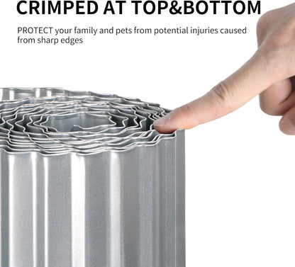 Worth Garden Wide-Corrugated Galvanized Steel Landscape Lawn Edging - 8" x 20' Flexible Sturdy Garden Long Strips of Metal Edging for Raised Flower Bed Tree Surrounds