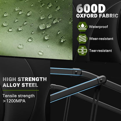 LEVELEVE Heavy Duty Folding Wagon - 2-in-1 Collapsible Cart, 650lb Capacity, All-Terrain Wheels w/Brakes & Side Pockets (Army Green)