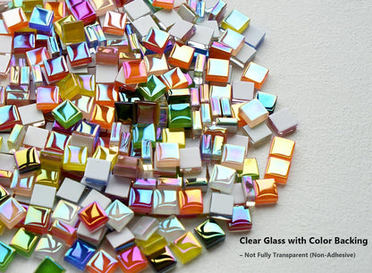 0.66LB Mixed Colors Crystal Glass Tiles, 3/8" Square Mosaic Tiles with Smooth Edges, 335pcs Small Stained Glass Pieces Great for DIY Mosaic Crafts, Home Decor