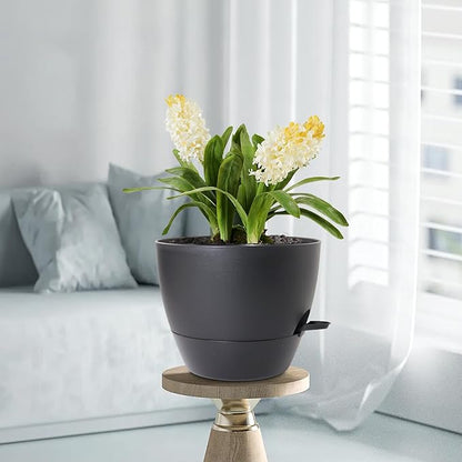 12 inch Large Self Watering Pots for Indoor Outdoor Plants, Flower Plant Pots with Mesh Drainage Holes for Garden House, Plastic Planters with Reservoir for Home Decor, Black