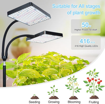 50W Standing Grow Lights for Indoor Plants, Seed Starting, Bonsai with Timer Auto On/Off, 5000 Lumen Enough Bright Like A Small Sun for Your Jungle, Daisy Chain Function, 40"-64" Height Adjustable