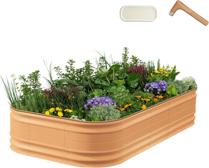 Vego garden 17" Tall 10 in 1 Novel Modular Raised Garden Bed Kit, Metal Planter Box for Vegetables Flowers Herbs, Included 2 in 1 Wrench & Magnetic Plant Tags, Terra Cotta