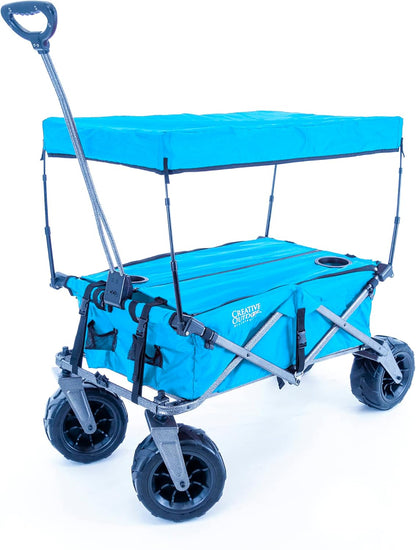 Creative Outdoor Push Pull Stroller Wagon, Beach Hauler XXL with Canopy, Collapsible and Portable Heavy Duty Folding Cart, Supports up to 200lbs Weight Capacity, Giant 10" Wheels