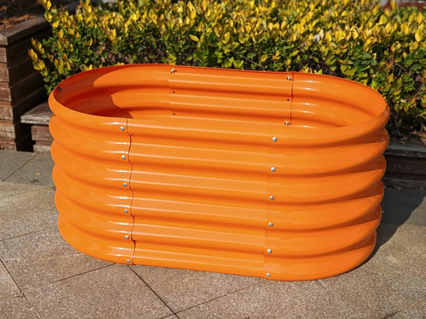 A ANLEOLIFE Kids Raised Garden Beds Outdoor (3-Pack)-40x24x18in Oval Round Galvanized Metal Planter Box for Planting Vegetables, Flowers, Fruits, Eco-Safe & Easy Setup, Peach Orange