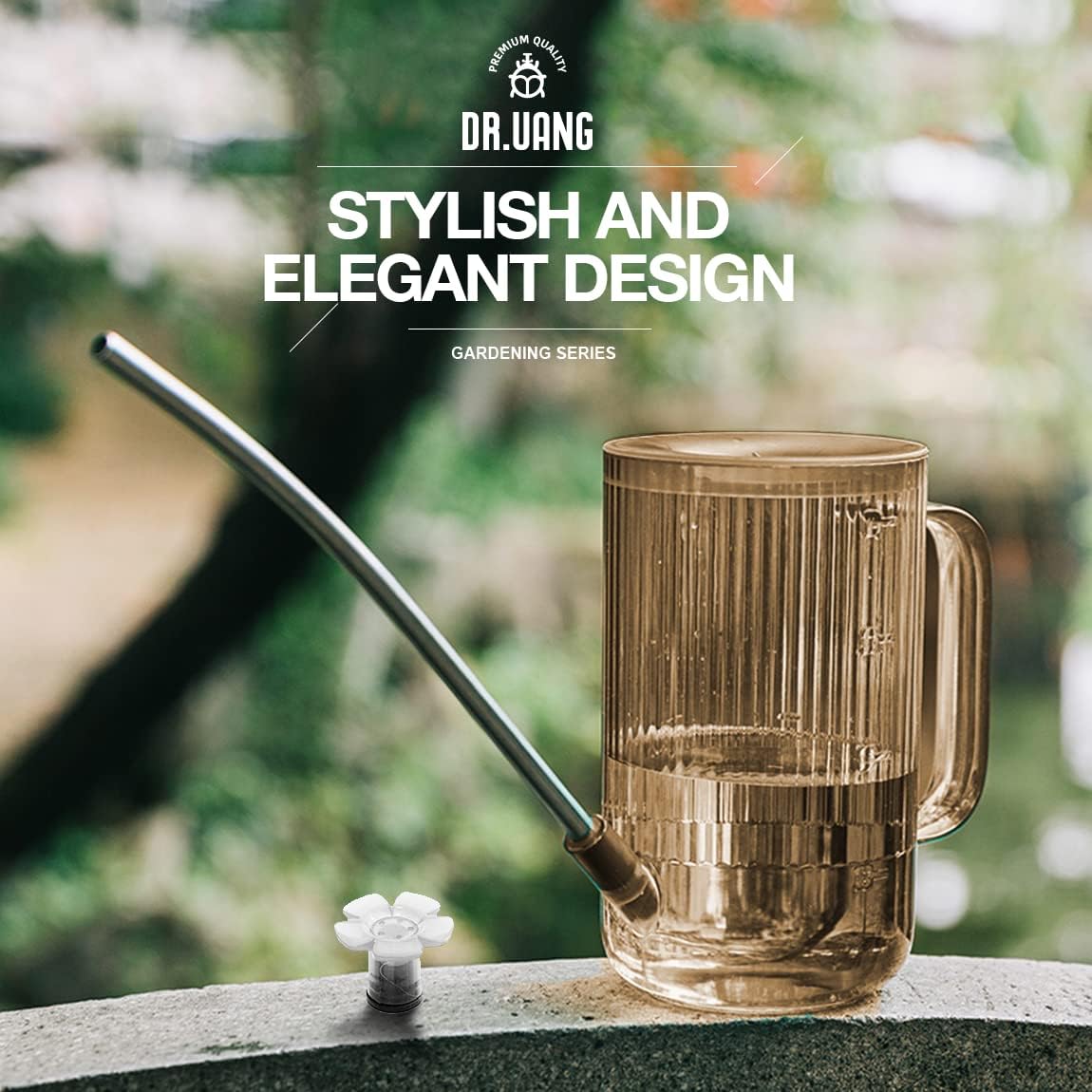 Small Watering Can Indoor Plants with Long Spout (1L, Amber Brown)