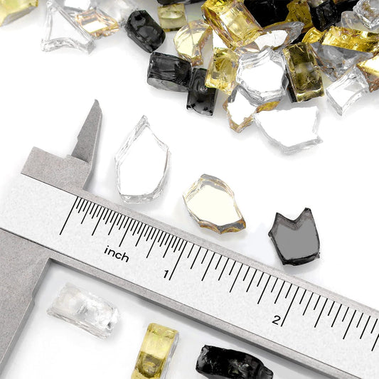 Mr. Fireglass 10 Pounds Reflective Fire Glass for Fire Pit Fireplace and Landscaping, 1/4 Inch Blended High Luster Fireglass Rocks for Outdoor and Indoor Use Gold+Onyx Black+Platinum