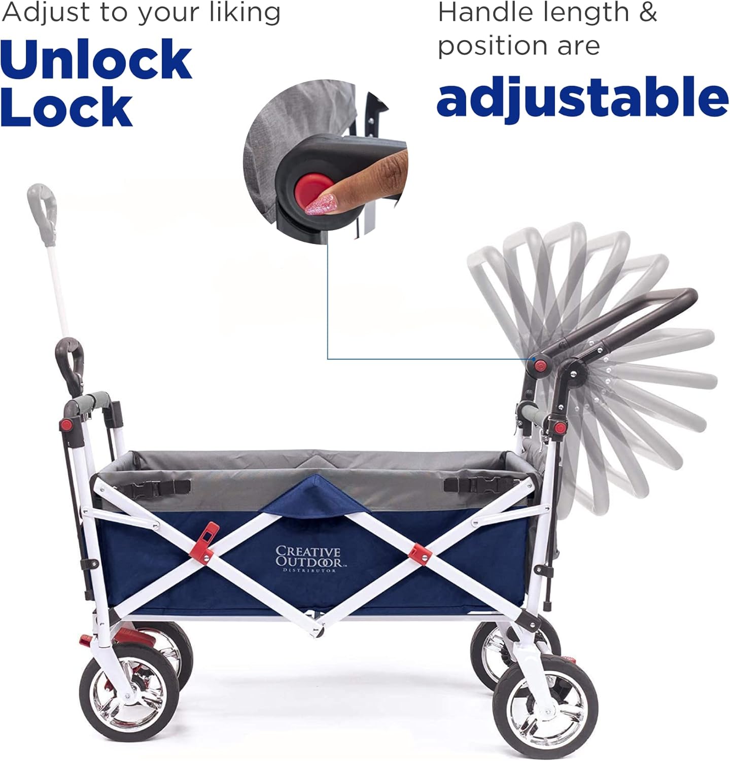 Creative Outdoor Wagon for Kids Push Pull Collapsible Stroller Folding Cart | Silver Series | Beach Park Garden & Tailgate | Navy Blue