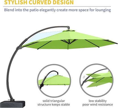 Kingdura 11ft Offset Cantilever Patio Umbrella with Base Included, Large Round Aluminum Outdoor Umbrella, 360° Rotation & Infinite Tilt, Heavy Duty Frame for Deck Pool Backyard, Apple Green