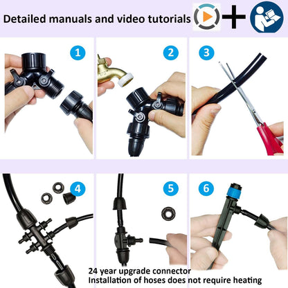 Drip Irrigation System with Water Timer 162ft Drip Irrigation Kit 5/16“ID and 1/4 Inch Pipe Auto Watering System for Garden Adjustable Spray, for Greenhouse, Garden, Lawn, Potted Plants Black