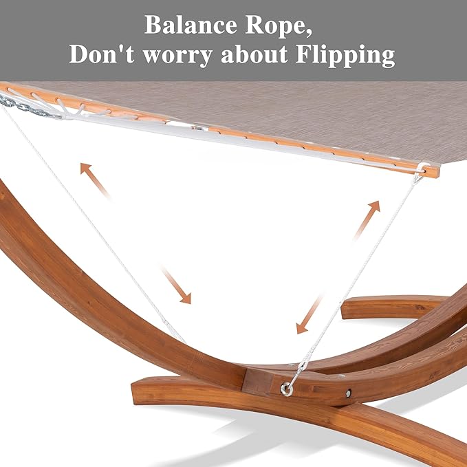 SUNCREAT Quick Dry Hammocks Standing Backyard Hammock with Stand, 2 Person Heavy Duty Hammock with 13.5 ft Wooden Stand, Brown