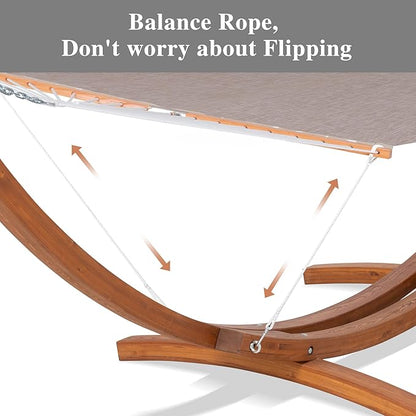 SUNCREAT Quick Dry Hammocks Standing Backyard Hammock with Stand, 2 Person Heavy Duty Hammock with 13.5 ft Wooden Stand, Brown