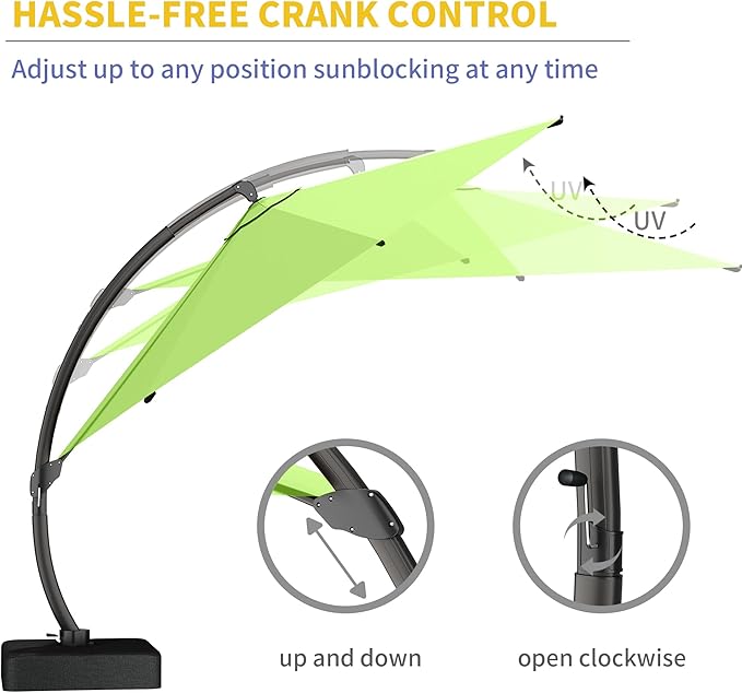 Kingdura 11ft Cantilever Patio Umbrella with Base Included, Large Round Offset Outdoor Pool Umbrella, 360° Rotation & Infinite Tilt, Heavy Duty Aluminum Frame for Deck Backyard, Apple Green