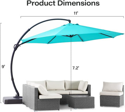 LAUSAINT HOME Outdoor Patio Umbrella with Base, 11 FT Deluxe Curvy Cantilever Umbrella Heavy Duty Offset Hanging Umbrella with 360° Rotation for Market, Pool, Garden, Backyard, Deck (Turquoise Blue)