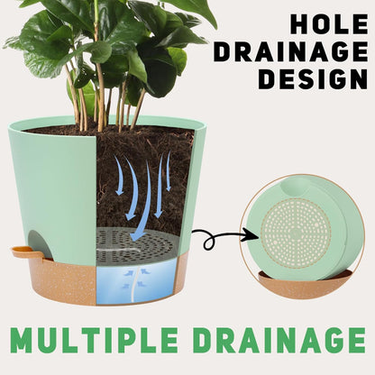 12 Inches Indoor Self Watering Planters with Drainage Holes and Saucers, 4 Pack (Green)