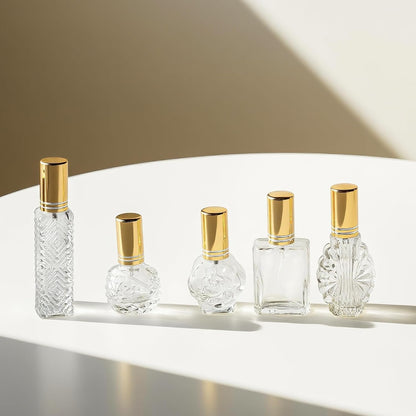 H&D HYALINE & DORA Vintage Glass Perfume Bottles Empty Refillable Sprayer Bottle Fine Mist Spray Bottles Set of 5