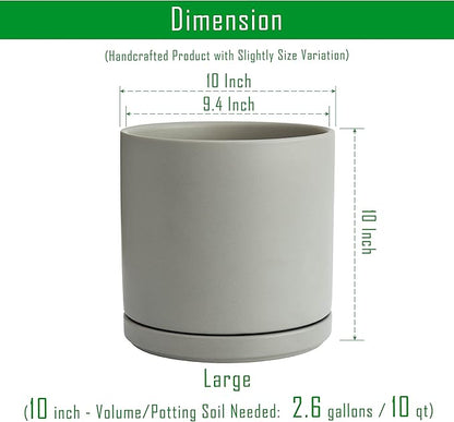 D'vine Dev Set of 2 Plants Pots, 10 Inch Ceramic Planter Pot for Plants with Drainage Hole and Saucer, Speckled Grey, 94-V-E-3