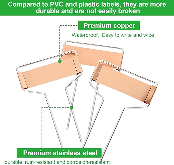 50 PCS Metal Plant Labels Plant Tags 4 Inch Plant Markers For Garden Waterproof Copper Plant Tags Outdoor Garden Label Stakes Reusable Nursery Tags Garden Plant Copper Label For Seedlings
