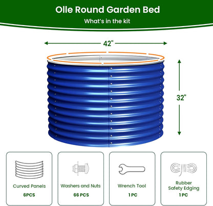 Olle 32" Tall, Galvanized Raised Garden Bed for Flower Round Galvanized Planter Raised Bed Metal Raised Planter Bed, Urban Vegetable Garden Planters, Cobalt Blue
