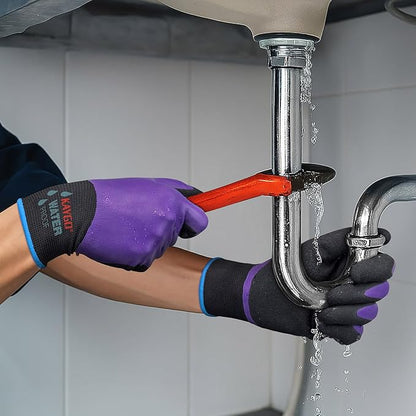 KAYGO Waterproof Work Gloves for Men and Women, Rubber Coated Non-slip Working Gloves for Garden, Outdoor Construction,KG150,Purple,XS