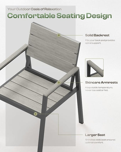 HDPS Outdoor Patio Dining Chairs Set of 2, 350LBS Capacity Aluminum Patio Dining Chairs with Armrests, Weather-Resistant for Lawn, Garden, Yard, Poolside and Indoor Use, Gray