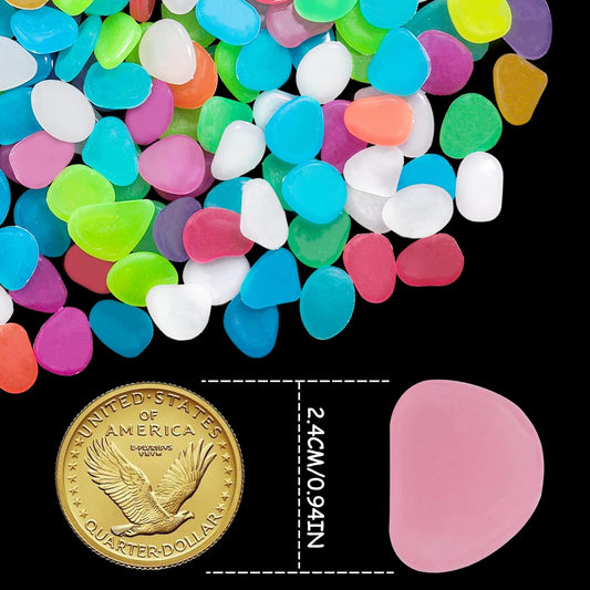 350 PCS Luminous Stones – Mixed Color Glow Rocks Decorations DIY Decorative Pebbles for Aquarium Fish Tank Sidewalk Garden Path Patio Terrace Lawn Yard Ornaments Colorful Cobbles Decor FD05MX350