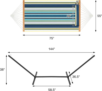 Two Person Hammock with Stand Heavy Duty, Outdoor Patio Hammock with Portable Steel Stand, Large Double Hammocks,480lbs Capacity.(Grey Stripes)