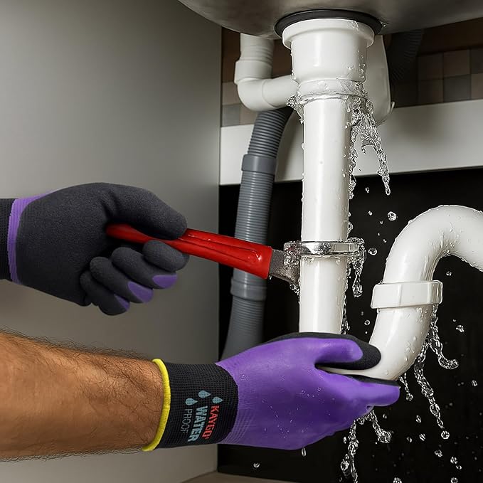 KAYGO Waterproof Work Gloves for Men and Women, Rubber Coated Non-slip Working Gloves for Garden, Outdoor Construction,KG150,Purple,XL