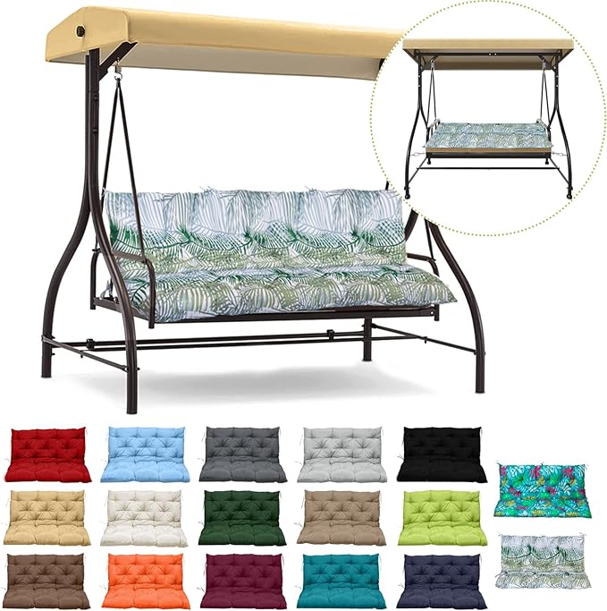 Swing Replacement Cushions with Backrest, 2 or 3 Seater Waterproof Non-Slip Overstuffed Swing Pad, Indoor/Outdoor Bench Cushion for Porch Chair Swings Garden Furniture (Flower color2, 40 * 71 in)