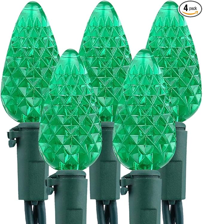 Brizled C5 Green Faceted LED Christmas Lights, 100 LED 33ft Connectable 120V UL Certified Outdoor Xmas Lights for Halloween & Christmas Party Decoration