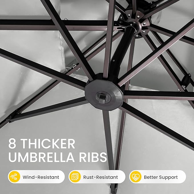 10x10 FT Cantilever Patio Umbrella Double Top Outdoor Square Large Heavy Duty Aluminum Offset Umbrellas with 7 Level Tilt 360-degree Rotation for Pool Garden Deck, Fog Grey