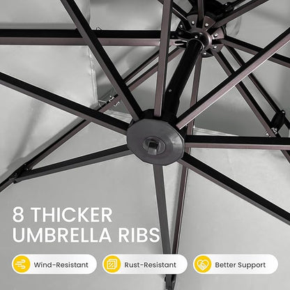 10x10 FT Cantilever Patio Umbrella Double Top Outdoor Square Large Heavy Duty Aluminum Offset Umbrellas with 7 Level Tilt 360-degree Rotation for Pool Garden Deck, Fog Grey