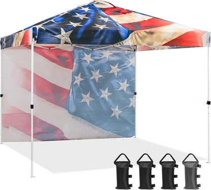EAGLE PEAK Pop Up Canopy Tent with 1 Sidewall, Easy Setup Event Tent, Outdoor Sun Shade, Wheeled Carry Bag, Stakes and Guy Ropes, Instant Canopy 10x10, Stars and Stripes