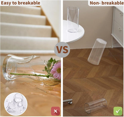 Clear Flower Vase, Non-breakable Vases, 4" W x 16" H, Acrylic Vase, Aesthetic Room Decor Cylindrical Modern Flower Vases for Table Centerpiece, Home Decor, Women Floral Arrangement Gift