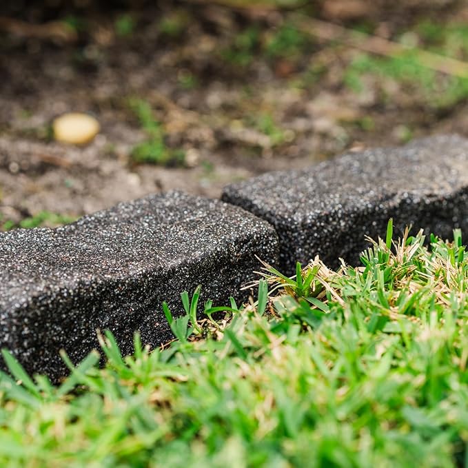 Beuta Landscape Edging | Garden Edging Border | Faux Stone Bricks for Lawn Edging, Flower beds, Pathways & Yard Edging– 1 Pack | Each Section Has 6 Bricks 48" L x 4" W x 2.25" H | 3 Spikes |Charcoal