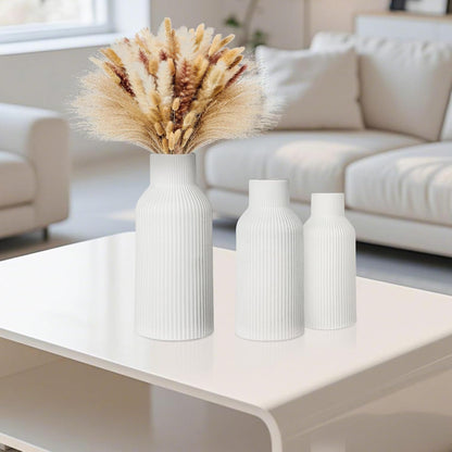 Ceramic Vase Set of 3, White Vase for Modern Home Decor, Decorative Vases for Bouquet Pampas Grass Dried Flowers, Living Room, Bedroom, Bathroom, Shelf Centerpiece Table Decorations