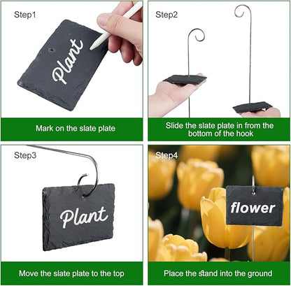 25 Pcs Plant Labels with Metal Stakes and Stone Chalks Reusable Hanging Slate Planter Markers Weatherproof Garden Tags for Seedlings Vegetable Flower Pot