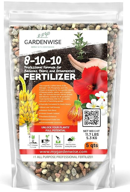 Elite 8-10-10 Professional Fertilizer for Banana, Flowering, and Fruit Trees, Ornamentals - Boosts Flowering & Fruiting - for Indoor & Outdoor Plants (5 QUARTS)