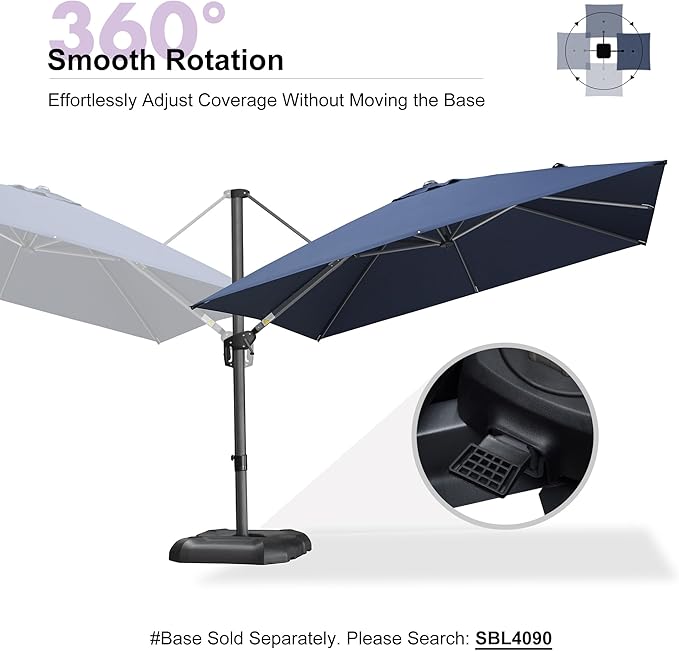 PURPLE LEAF 10 Feet Patio Umbrella Outdoor Cantilever Square Umbrella Aluminum Offset Umbrella with 360-degree Rotation for Garden Deck Pool Patio, Navy Blue