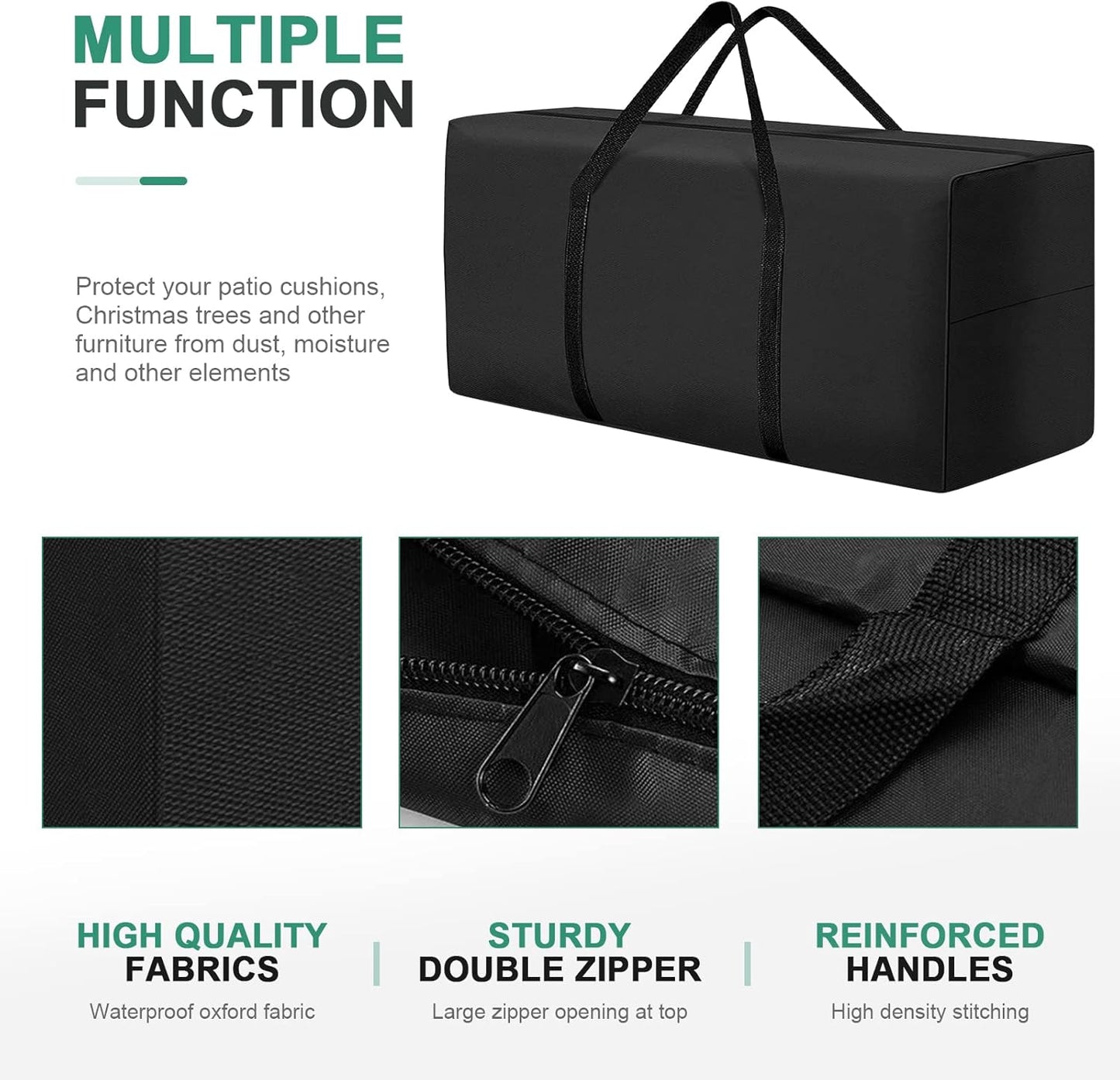 177 Gallon Outdoor Cushion Storage Bag 68 inch Extra Large Patio Furniture Cushion Storage Bag Waterproof Garden Cushion Storage Covers with Zipper and Handles Black (2 Pack, 68"L x 30"W x 20"H)