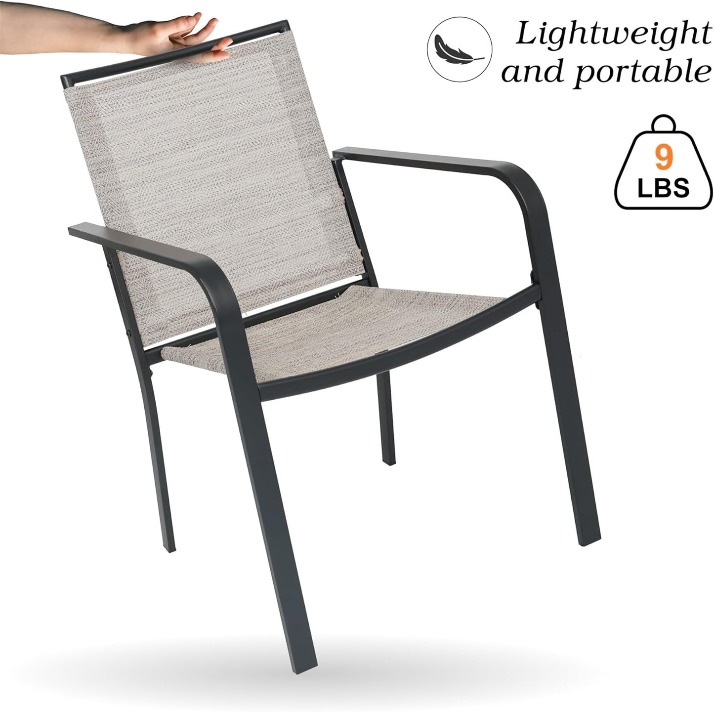 Anumutig 5-Piece Outdoor Dining Set, 35‘’Square Table with 4 Stackable Patio Chairs, All Weather Frame Furniture Set - Beige