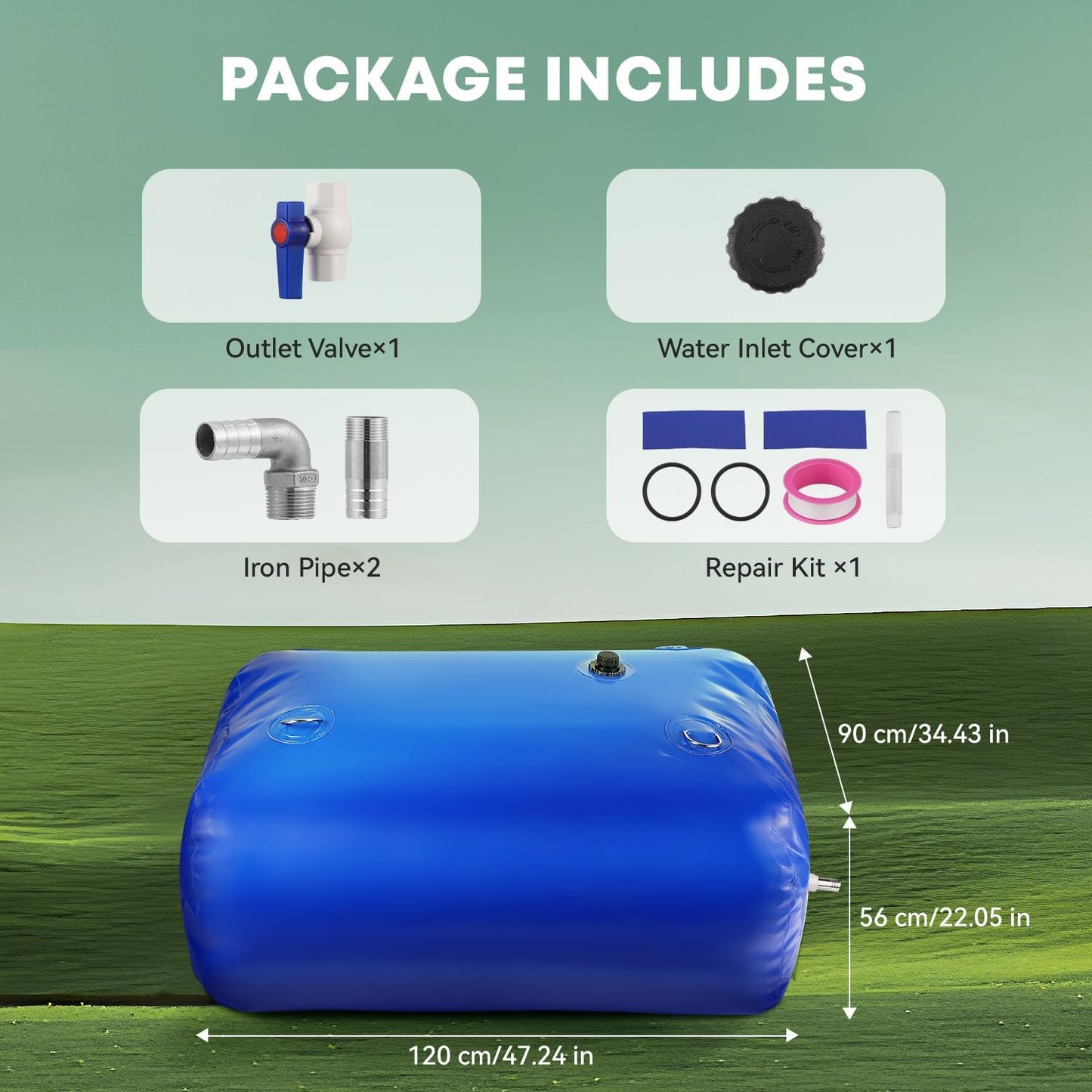 LANUEVA 158 Gal/600L Portable Water Storage Bladder, 1000D PVC Foldable Water Tank with Spigots and Overflow Kit, Water Storage Containers for Emergency Water, RV, Irrigation&Camping (Blue, 600L)