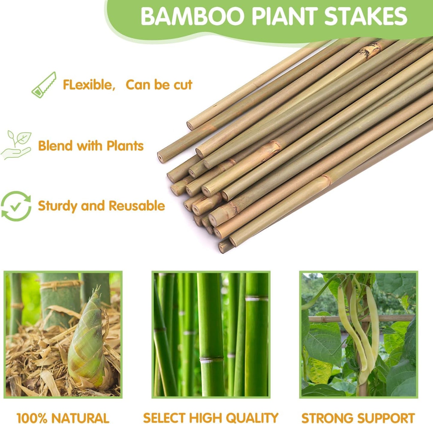 Plant Stakes,4.8FT Longer Sturdy Natural Bamboo Garden Stakes,GAGINANG 20Pcs Bamboo Sticks Trellis Support for Tomato, Vegetables Beans Trees Climbing Plants