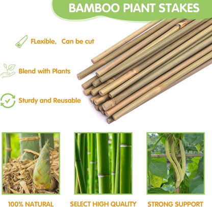 Plant Stakes,4.8FT Longer Sturdy Natural Bamboo Garden Stakes,GAGINANG 20Pcs Bamboo Sticks Trellis Support for Tomato, Vegetables Beans Trees Climbing Plants