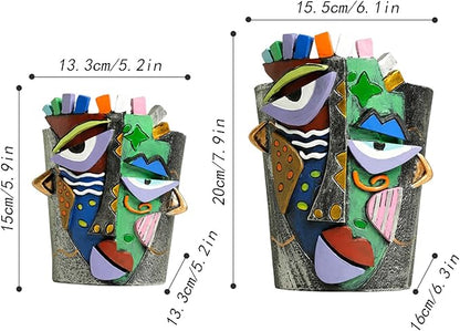 Picasso Face Planter Pots Abstract Art Colorful Flower Vase with Drainage Hole Unique Head Flower Pots for Home Balcony Decoration (Large)